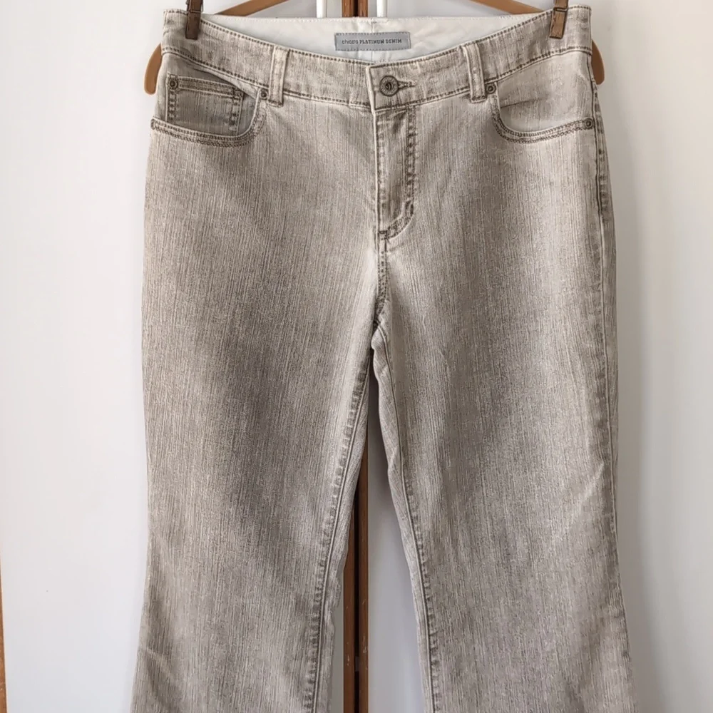 Chico's Platinum Denim Ultimate Fit Flare Leg Jeans 6 Pigment Khaki